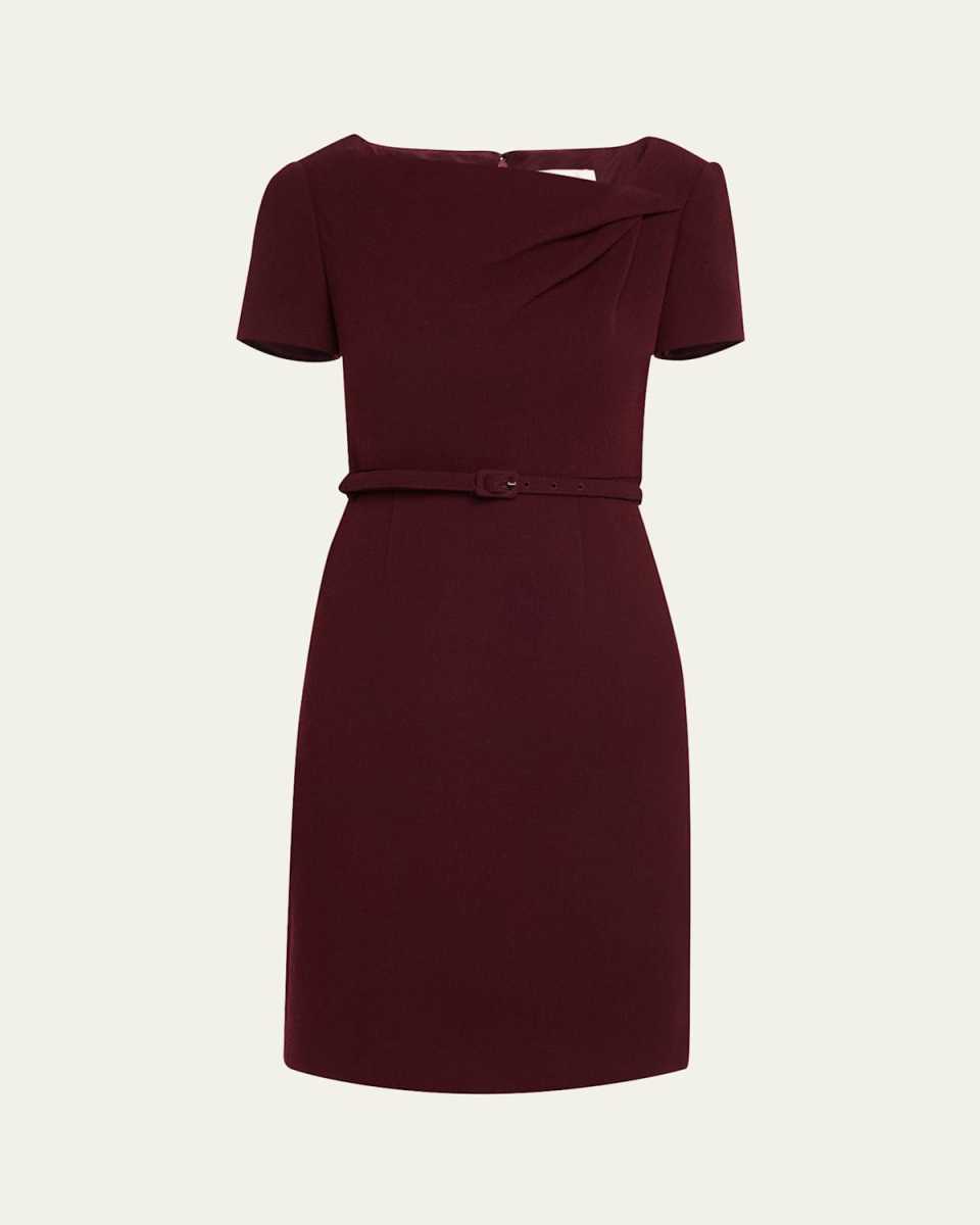 Asymmetric Twist Short-Sleeve Wool Crepe Dress